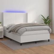 vidaXL Ramsäng med madrass & LED vit 140x200 cm konstläder