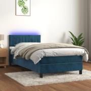 vidaXL Ramsäng med madrass & LED mörkblå 100x200 cm sammet