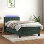 vidaXL Ramsäng med madrass & LED mörkgrön 100x200 cm sammet