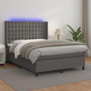 vidaXL Ramsäng med madrass & LED grå 140x200 cm konstläder