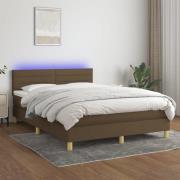 vidaXL Ramsäng med madrass & LED mörkbrun 140x200 cm tyg