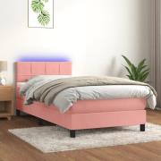 vidaXL Ramsäng med madrass & LED rosa 90x190 cm sammet