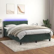 vidaXL Ramsäng med madrass & LED mörkgrön 140x190 cm sammet