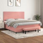 vidaXL Ramsäng med madrass rosa 160x200 cm sammet