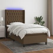 vidaXL Ramsäng med madrass & LED mörkbrun 100x200 cm tyg