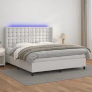 vidaXL Ramsäng med madrass & LED vit 160x200 cm konstläder