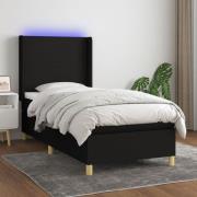 vidaXL Ramsäng med madrass & LED svart 90x190 cm tyg