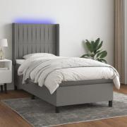 vidaXL Ramsäng med madrass & LED mörkgrå 90x200 cm tyg