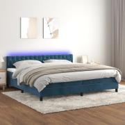 vidaXL Ramsäng med madrass & LED mörkblå 200x200 cm sammet