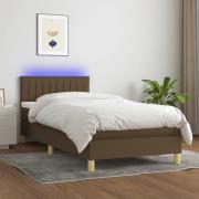 vidaXL Ramsäng med madrass & LED mörkbrun 90x190 cm tyg