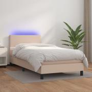 vidaXL Ramsäng med bäddmadrass & LED cappuccino 100x200 cm konstläder