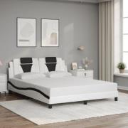 vidaXL Sängram med huvudgavel vit och svart 160x200 cm konstläder