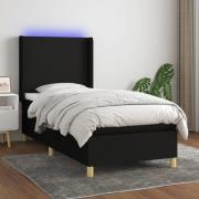 vidaXL Ramsäng med madrass & LED svart 90x200 cm tyg