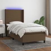 vidaXL Ramsäng med madrass & LED mörkbrun 90x190 cm tyg
