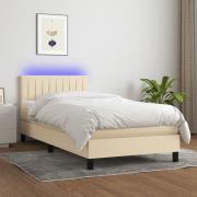 vidaXL Ramsäng med madrass & LED gräddvit 80x200 cm tyg
