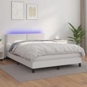vidaXL Ramsäng med madrass & LED vit 140x190 cm konstläder