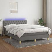 vidaXL Ramsäng med madrass & LED mörkgrå 140x190 cm tyg