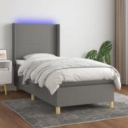 vidaXL Ramsäng med madrass & LED mörkgrå 90x190 cm tyg