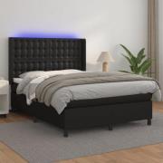 vidaXL Ramsäng med madrass & LED svart 140x190 cm konstläder
