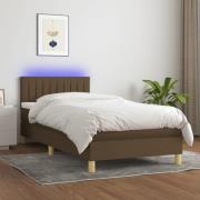 vidaXL Ramsäng med madrass & LED mörkbrun 90x200 cm tyg
