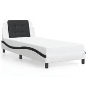vidaXL Sängram med huvudgavel vit och svart 90x190 cm konstläder