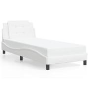 vidaXL Sängram med huvudgavel vit 90x200 cm konstläder