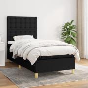vidaXL Ramsäng med madrass svart 90x200 cm tyg