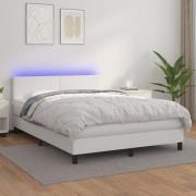 vidaXL Ramsäng med madrass & LED vit 140x190 cm konstläder