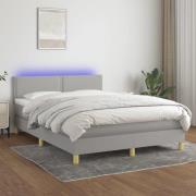 vidaXL Ramsäng med madrass & LED ljusgrå 140x200 cm tyg