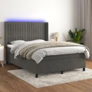 vidaXL Ramsäng med madrass & LED mörkgrå 140x190 cm sammet