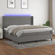 vidaXL Ramsäng med madrass & LED grå 200x200 cm tyg