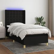 vidaXL Ramsäng med madrass & LED svart 90x190 cm tyg