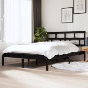 vidaXL Sängram massiv furu 135x190 cm svart