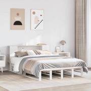 vidaXL Säng med bokhylla utan madrass vit 120x200 cm massiv trä