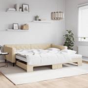 vidaXL Dagbädd med extrabädd och madrasser gräddvit 100x200 cm tyg