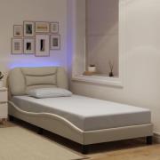 vidaXL Sängram med LED utan madrass creme 90x190 cm tyg