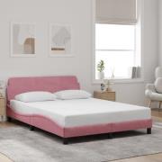 vidaXL Sängram med huvudgavel utan madrass rosa 140x200 cm sammet
