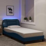 vidaXL Sängram med LED utan madrass blå 90x190 cm tyg