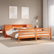 vidaXL Säng med bokhylla utan madrass vaxbrun 180x200cm massiv furu