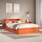 vidaXL Sängram utan madrass vaxbrun 135x190 cm massiv furu