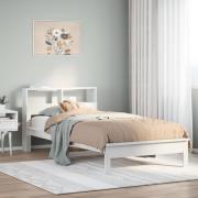 vidaXL Säng med bokhylla utan madrass vit 90x200cm massiv furu