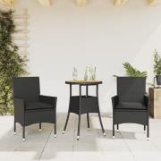 vidaXL Matgrupp för trädgården med dynor 3 delar svart konstrotting