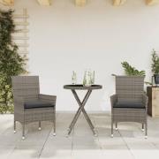 vidaXL Bistrogrupp med dynor 3 delar grå konstrotting och glas