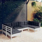 vidaXL Loungegrupp med dynor 6 delar vit massiv furu