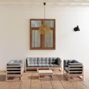 vidaXL Loungegrupp med dynor 8 delar massiv furu