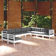 vidaXL Loungegrupp med dynor 10 delar vit massiv furu