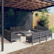 vidaXL Loungegrupp med antracit dynor 13 delar massiv furu