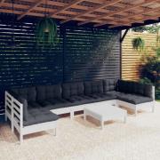 vidaXL Loungegrupp med dynor 8 delar vit massiv furu