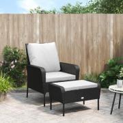 vidaXL Reclinerstol för trädgården med fotpall svart konstrotting