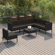 vidaXL Loungegrupp med dynor 8 delar konstrotting svart